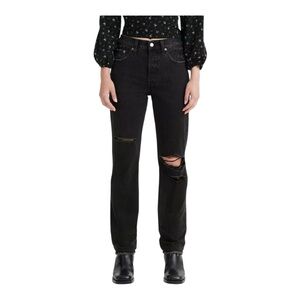 NWT Levi’s 501 High Rise Straight Leg Jeans in Distressed Black Size 27